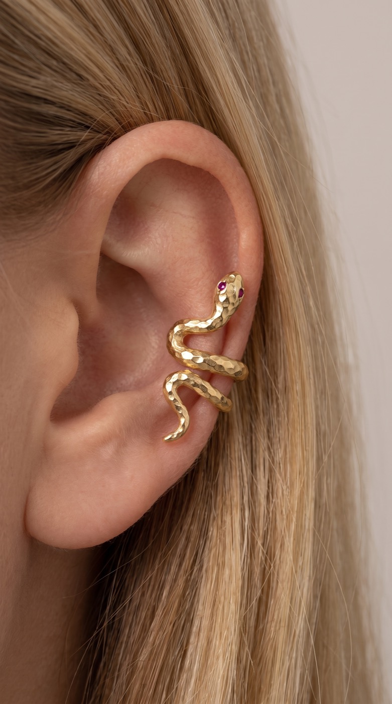 LILITH serpent ear cuff worn on the ear